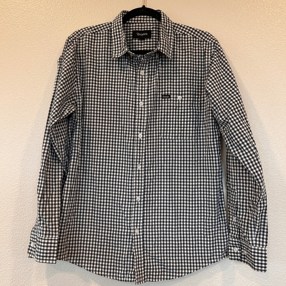 Brixton Long Sleeve Gingham Button Up Shirt Black White Men's Size‎ M